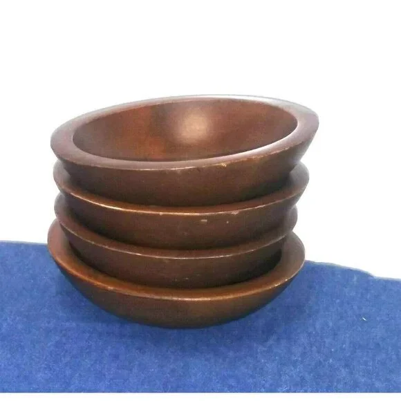 Set of 4 wood bowls VTG WOODCRAFTERY MADE IN AMERICA ovoid RUSTIC FARMHOUSE - Picture 6 of 12